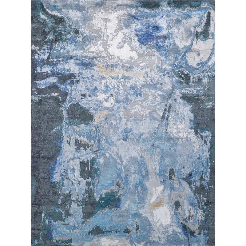 Cosmo Hand-Knotted Wool/Bamboo Silk Blue/Silver/Dark Gray 6'x9' Area Rug