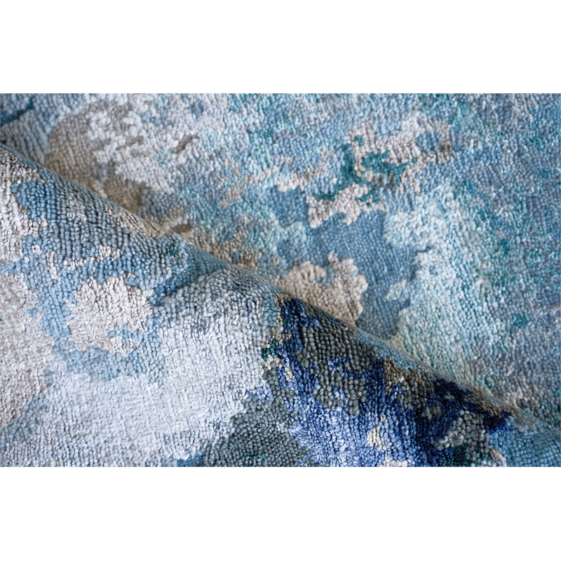 Cosmo Hand-Knotted Wool/Bamboo Silk Blue/Silver/Dark Gray 9'x12' Area Rug