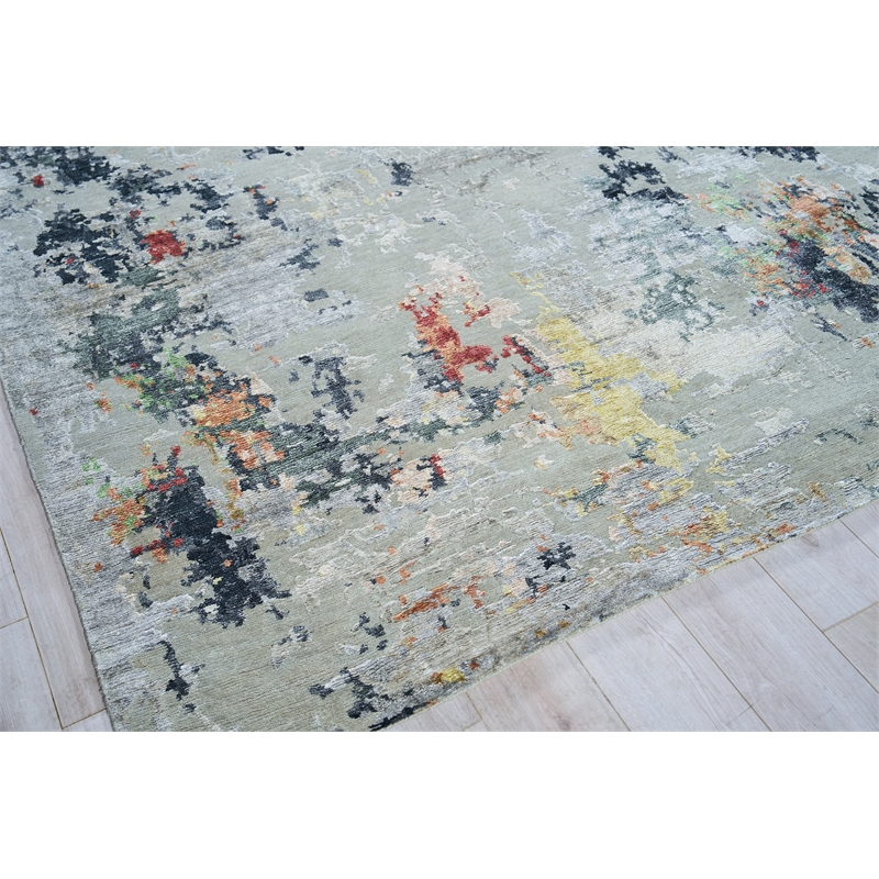 Cosmo Hand-Knotted Wool/Bamboo Silk Silver/Multi 8'x10' Area Rug