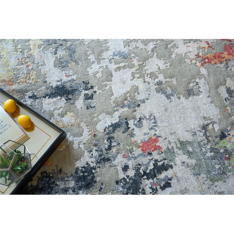 Cosmo Hand-Knotted Wool/Bamboo Silk Silver/Multi 8'x10' Area Rug
