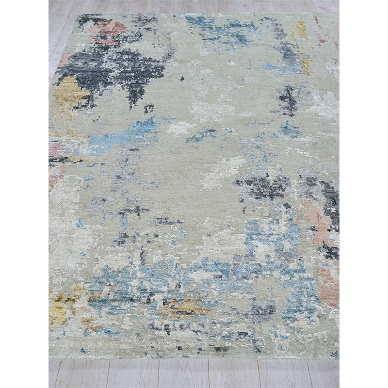 Cosmo Hand-Knotted Wool/Bamboo Silk Silver/Blue/Beige 12'x15' Area Rug