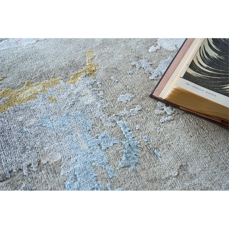 Cosmo Hand-Knotted Wool/Bamboo Silk Silver/Blue/Beige 12'x15' Area Rug