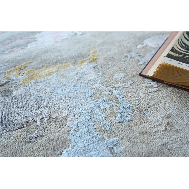 Cosmo Hand-Knotted Wool/Bamboo Silk Silver/Blue/Beige 12'x15' Area Rug