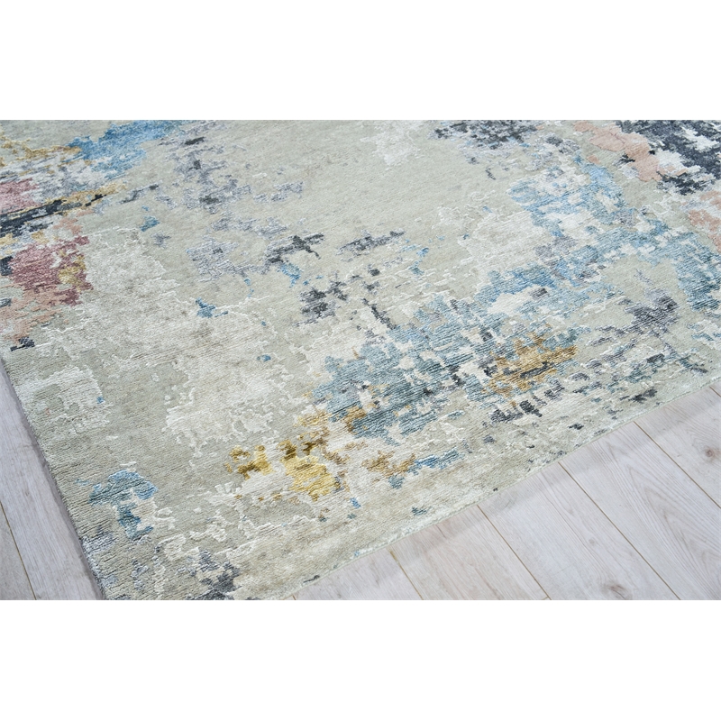 Cosmo Hand-Knotted Wool/Bamboo Silk Silver/Blue/Beige 14'x18' Area Rug