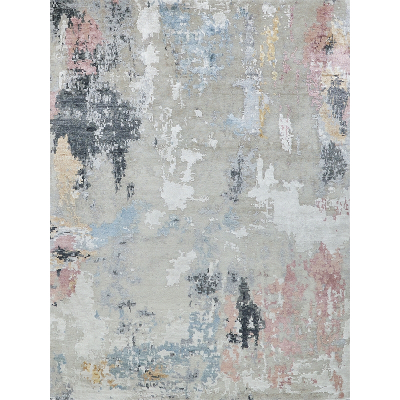 Cosmo Hand-Knotted Wool/Bamboo Silk Silver/Blue/Beige 14'x18' Area Rug