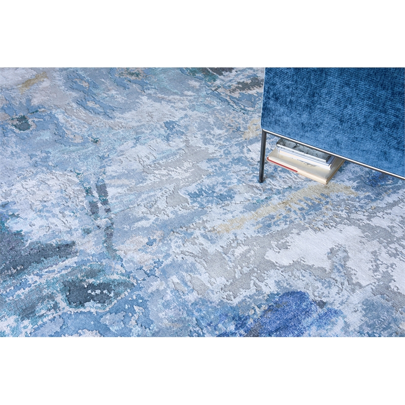 Cosmo Hand-Knotted Wool/Bamboo Silk Blue/Silver/Dark Gray 12'x15' Area Rug