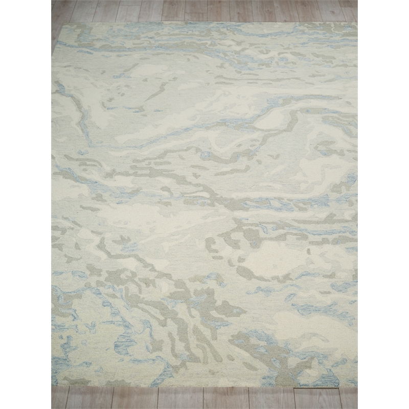 Cortero Hand-Tufted New Zealand Wool Light Blue/Ivory 6'x9' Area Rug