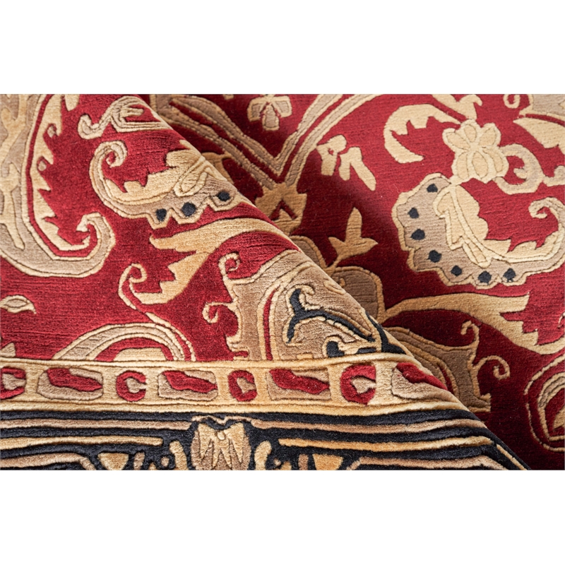 Contemporary Hand-Knotted New Zealand Wool Burgundy 8'x10' Area Rug