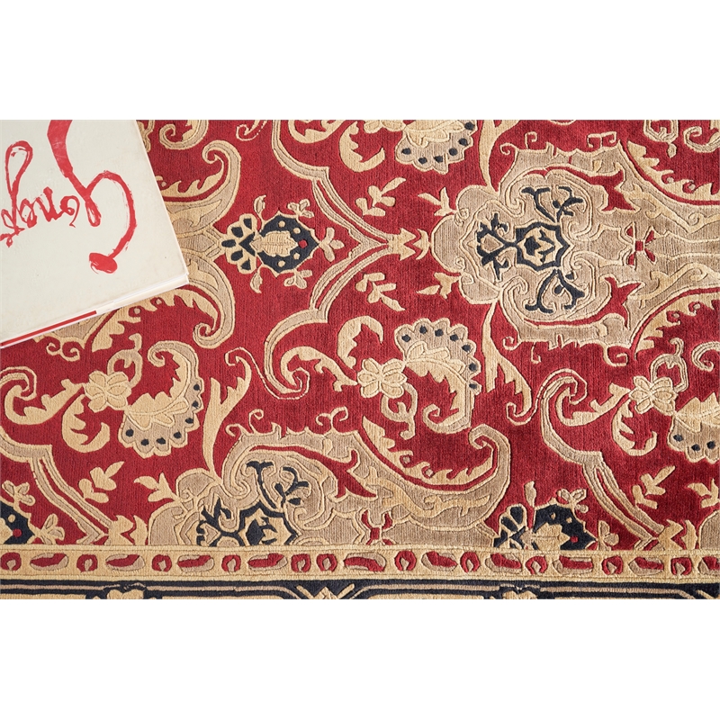 Contemporary Hand-Knotted New Zealand Wool Burgundy 8'x10' Area Rug