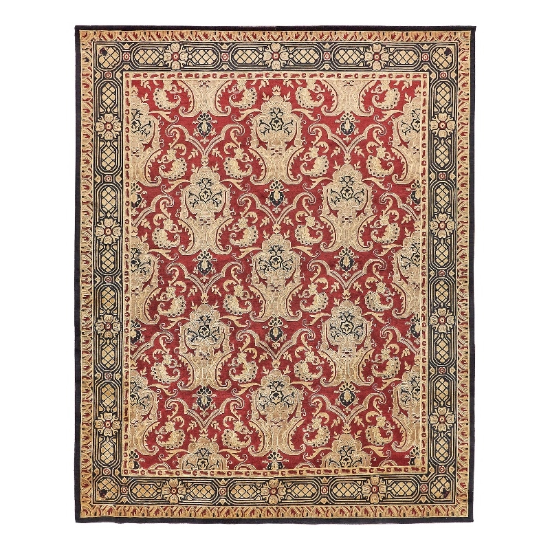 Contemporary Hand-Knotted New Zealand Wool Burgundy 8'x10' Area Rug