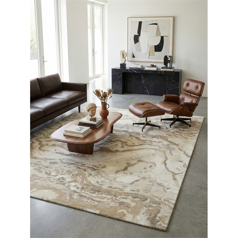 Cortero Hand-Tufted New Zealand Wool Gold/Ivory 6'x9' Area Rug