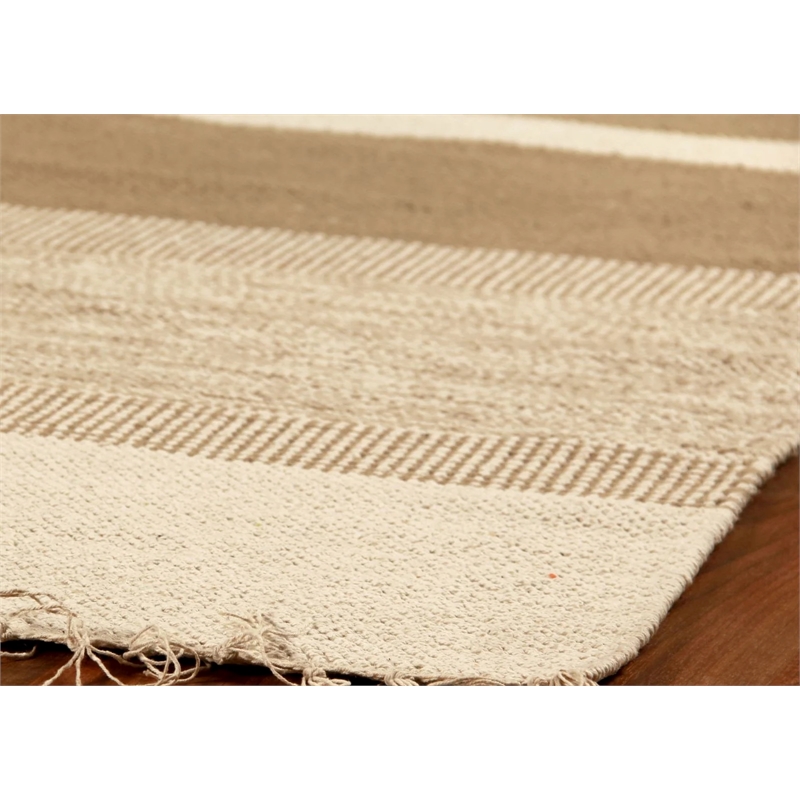 Druggets Flatweave New Zealand Wool Beige/Brown 5'x8' Area Rug