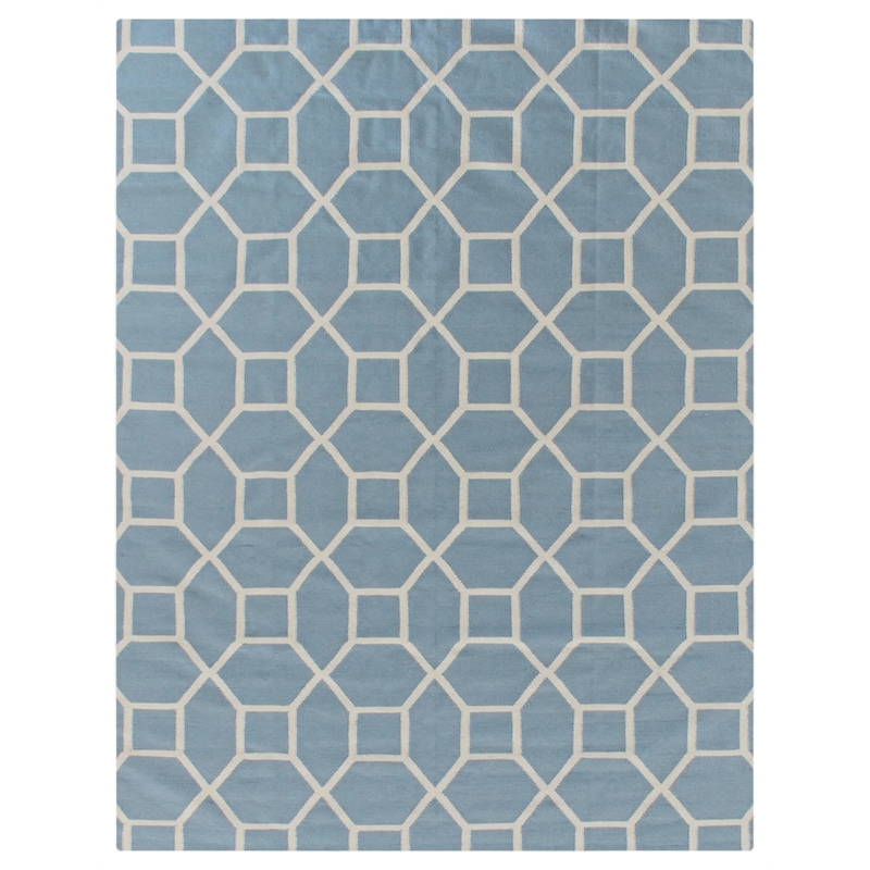 Druggets Flatweave New Zealand Wool Turquoise/White 5'x8' Area Rug