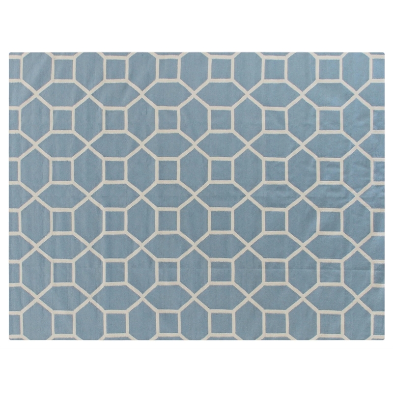 Druggets Flatweave New Zealand Wool Turquoise/White 5'x8' Area Rug