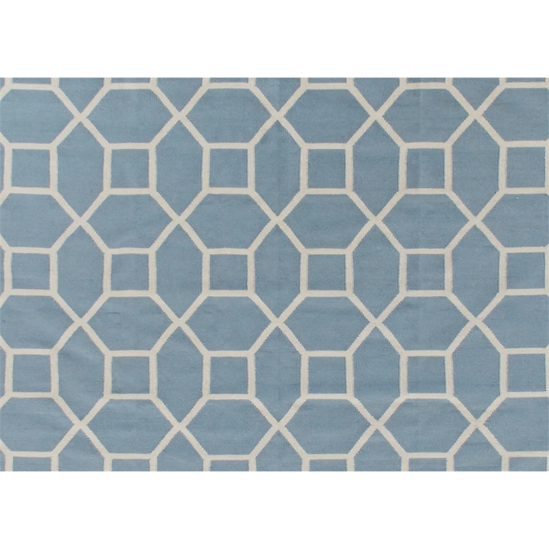 Druggets Flatweave New Zealand Wool Turquoise/White 5'x8' Area Rug