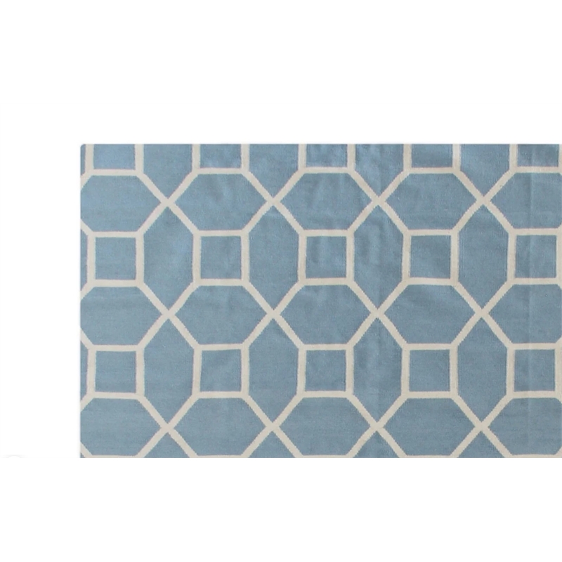 Druggets Flatweave New Zealand Wool Turquoise/White 5'x8' Area Rug