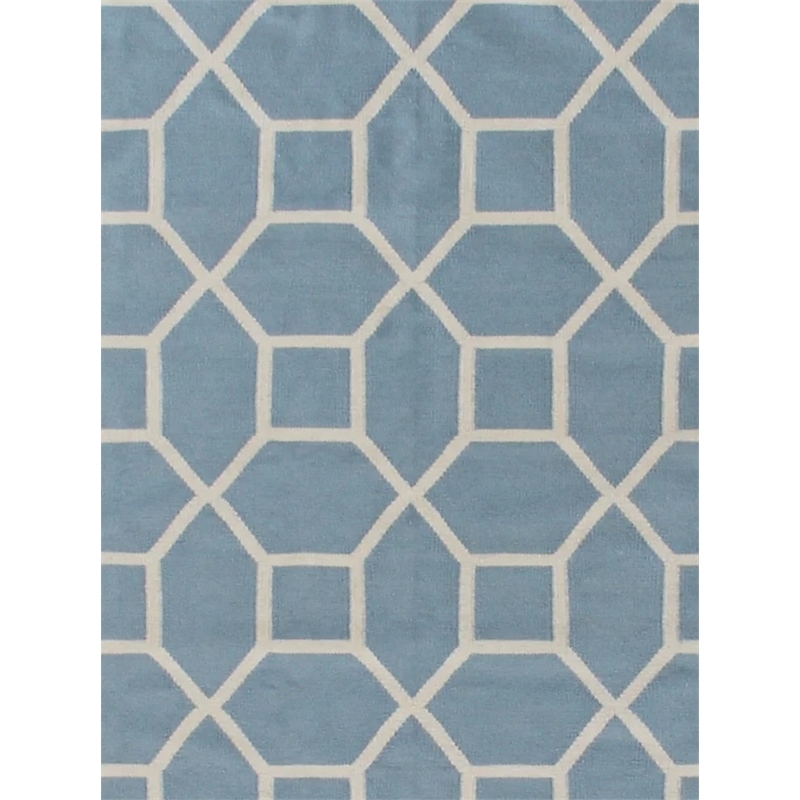 Druggets Flatweave New Zealand Wool Turquoise/White 5'x8' Area Rug