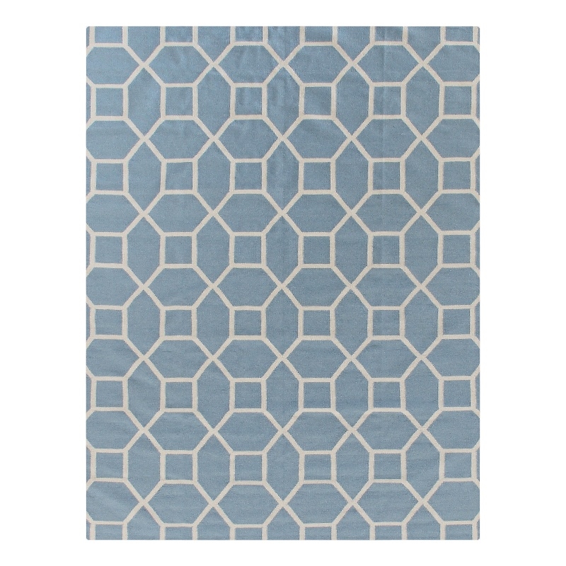 Druggets Flatweave New Zealand Wool Turquoise/White 5'x8' Area Rug