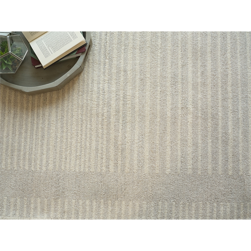 Dusseldorf Hand-Tufted New Zealand Wool Silver/Ivory 9'x12' Area Rug