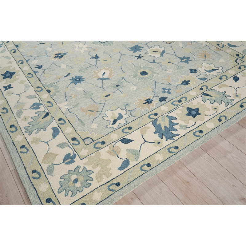Elegance Hand-Tufted New Zealand Wool Light Blue/Ivory/Navy 14'x18' Area Rug