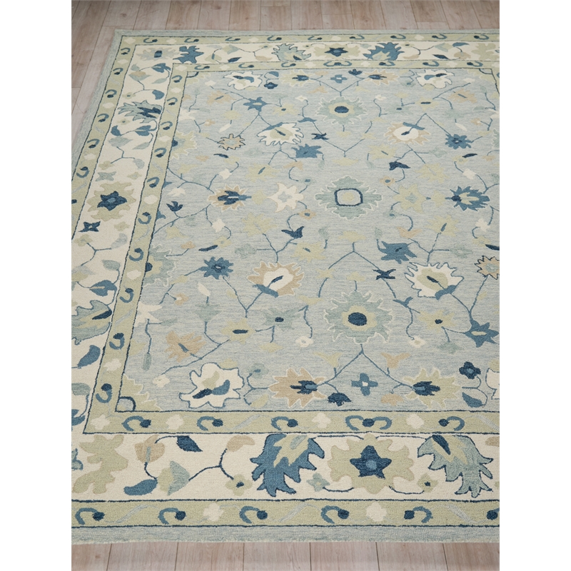 Elegance Hand-Tufted New Zealand Wool Light Blue/Ivory/Navy 6'x9' Area Rug