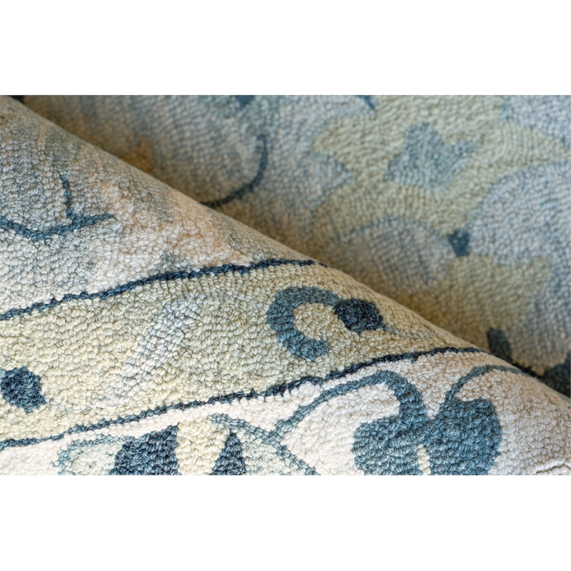 Elegance Hand-Tufted New Zealand Wool Light Blue/Ivory/Navy 6'x9' Area Rug