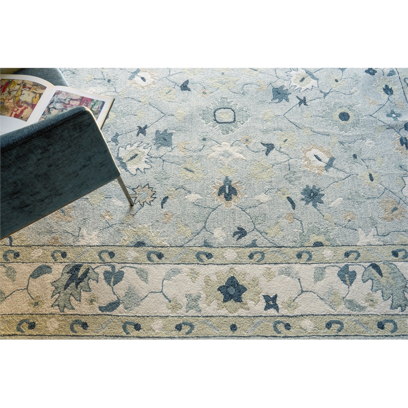Elegance Hand-Tufted New Zealand Wool Light Blue/Ivory/Navy 6'x9' Area Rug