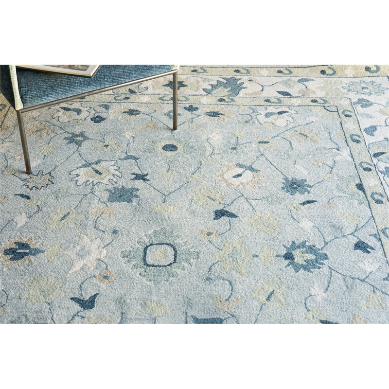 Elegance Hand-Tufted New Zealand Wool Light Blue/Ivory/Navy 6'x9' Area Rug