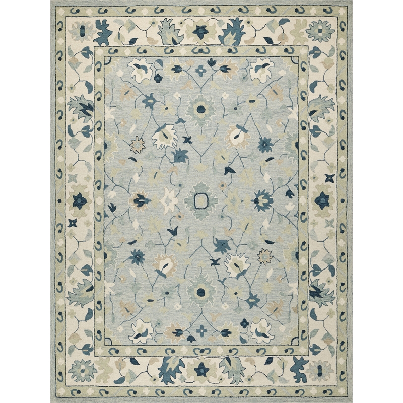 Elegance Hand-Tufted New Zealand Wool Light Blue/Ivory/Navy 8'x10' Area Rug