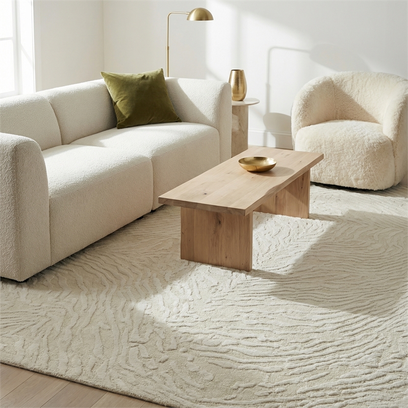 Entro Hand-Tufted New Zealand Wool Cream/Ivory 9'x12' Area Rug