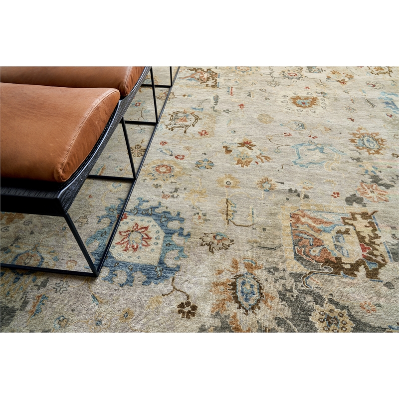 Essex Hand-Knotted New Zealand Wool Tan/Blue/Rust 8'x10' Area Rug