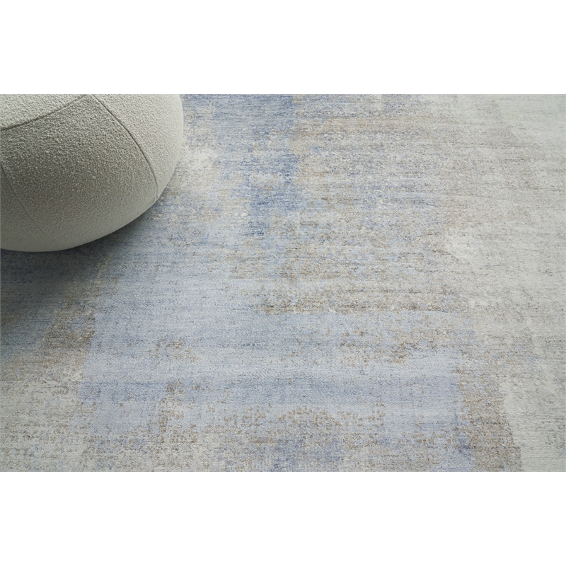Fine Pure Silk Hand-Knotted Silk Blue/Brown 12'x15' Area Rug