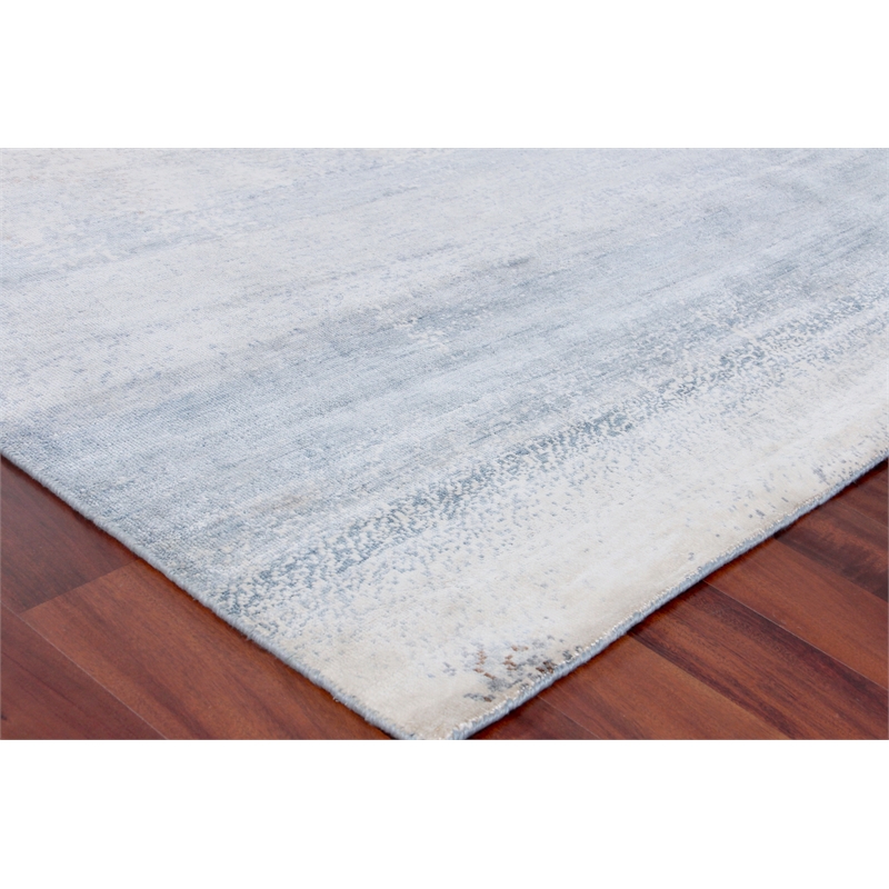 Fine Pure Silk Hand-Knotted Silk Blue/Brown 6'x9' Area Rug