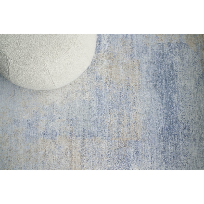 Fine Pure Silk Hand-Knotted Silk Blue/Brown 6'x9' Area Rug