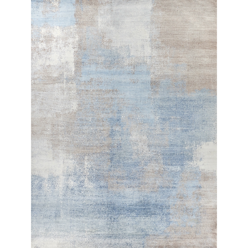 Fine Pure Silk Hand-Knotted Silk Blue/Brown 6'x9' Area Rug
