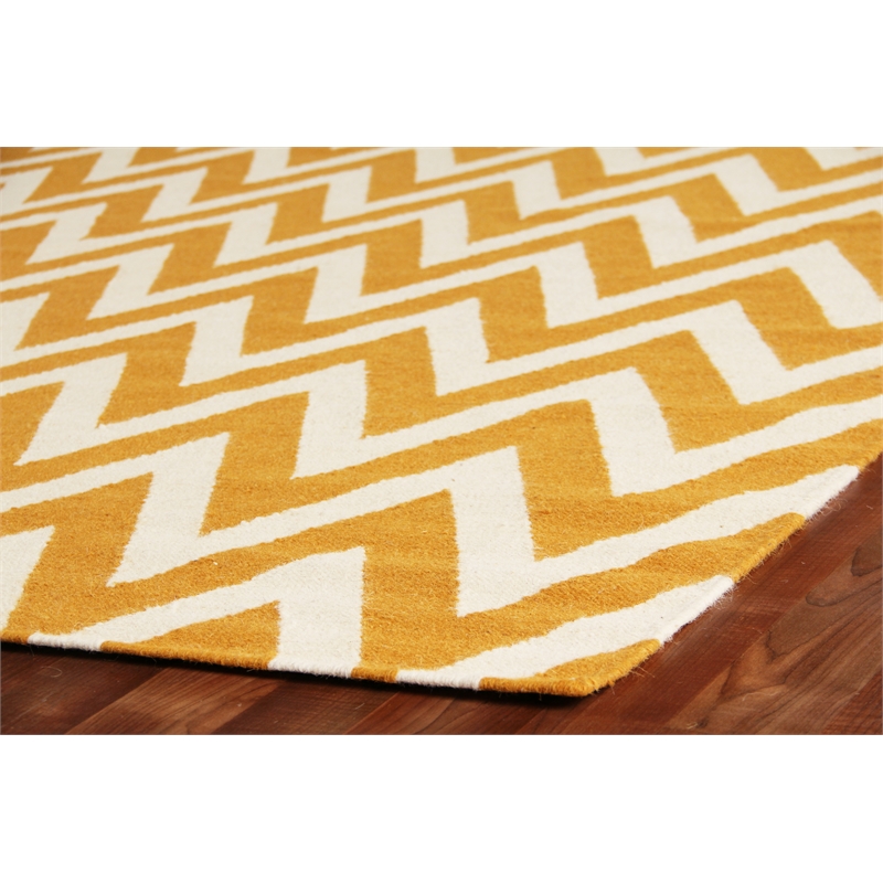 Flatweave Flatweave New Zealand Wool Light Orange/White 5'x8' Area Rug