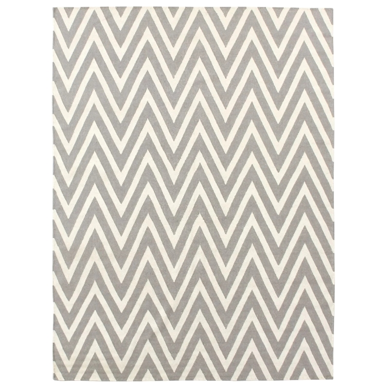 Flatweave Flatweave New Zealand Wool Silver/White 5'x8' Area Rug