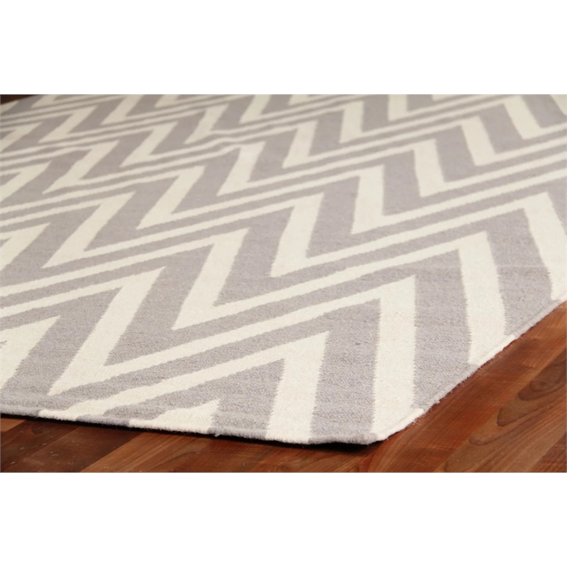 Flatweave Flatweave New Zealand Wool Silver/White 5'x8' Area Rug