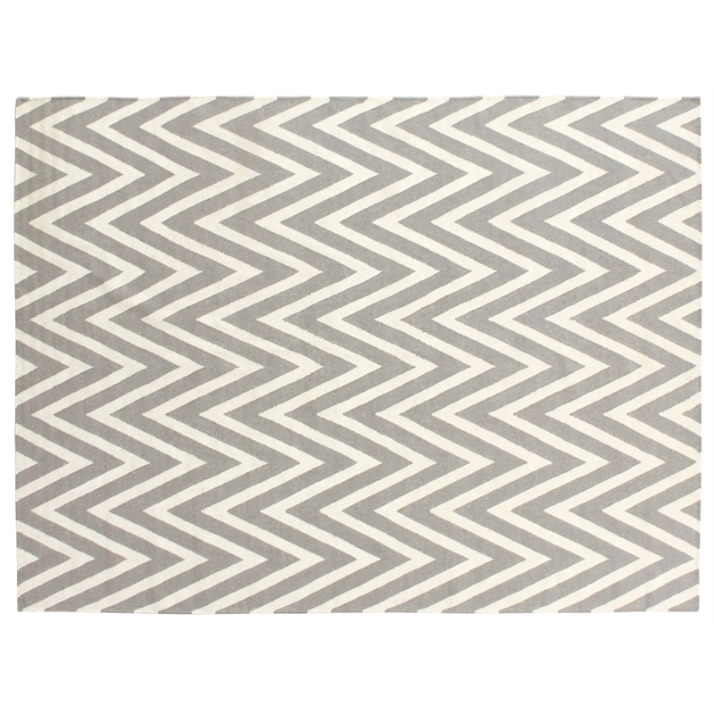Flatweave Flatweave New Zealand Wool Silver/White 5'x8' Area Rug