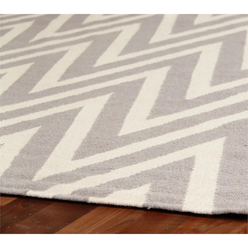 Flatweave Flatweave New Zealand Wool Silver/White 5'x8' Area Rug
