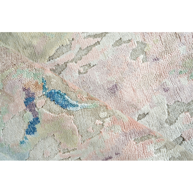 Floor Art Hand-Knotted Bamboo Silk Ivory/Gold/Blue 4'x6' Area Rug