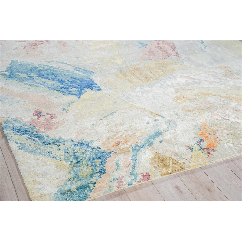 Floor Art Hand-Knotted Bamboo Silk Silver/Blush 4'x6' Area Rug