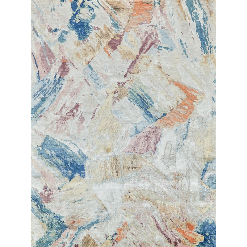 Floor Art Hand-Knotted Bamboo Silk Silver/Blush 4'x6' Area Rug