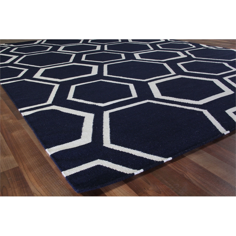 Flatweave Flatweave New Zealand Wool Navy/White 10'x14' Area Rug