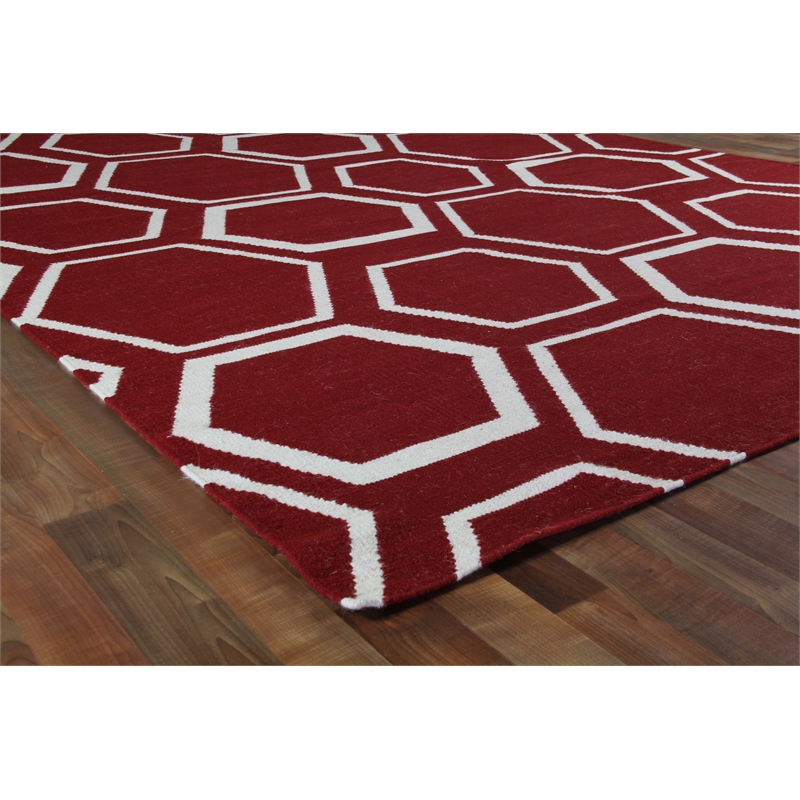 Flatweave Flatweave New Zealand Wool Red/White 5'x8' Area Rug
