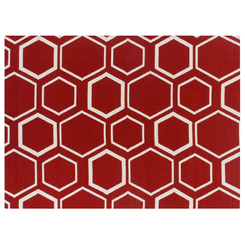 Flatweave Flatweave New Zealand Wool Red/White 5'x8' Area Rug