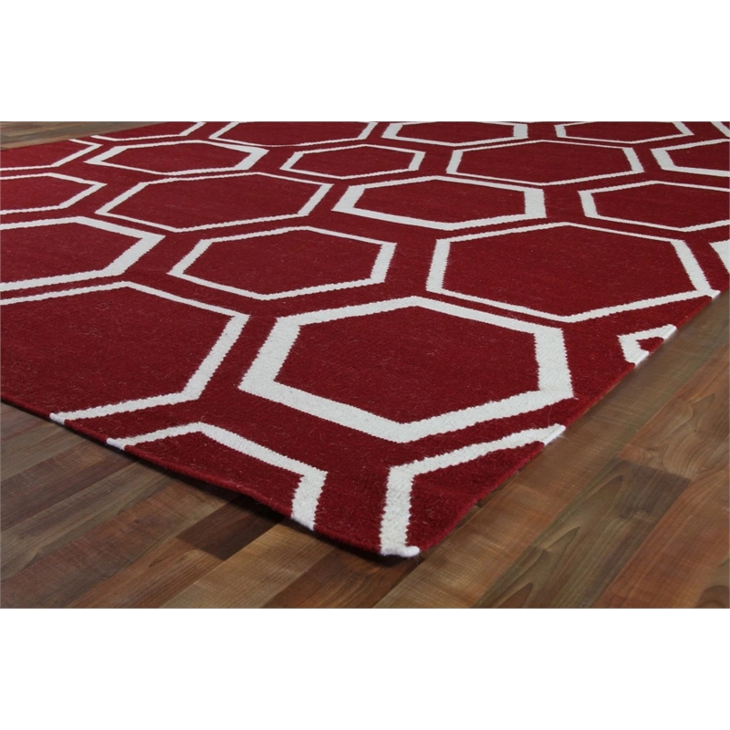 Flatweave Flatweave New Zealand Wool Red/White 5'x8' Area Rug