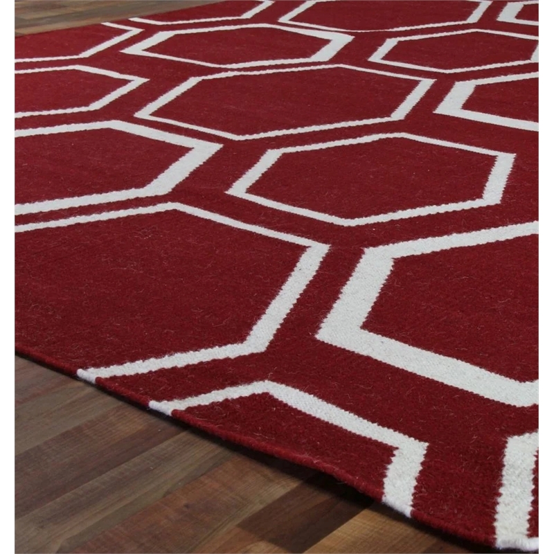 Flatweave Flatweave New Zealand Wool Red/White 5'x8' Area Rug