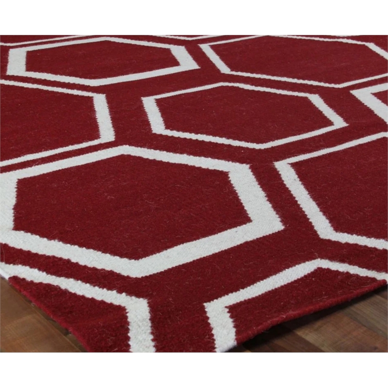 Flatweave Flatweave New Zealand Wool Red/White 5'x8' Area Rug