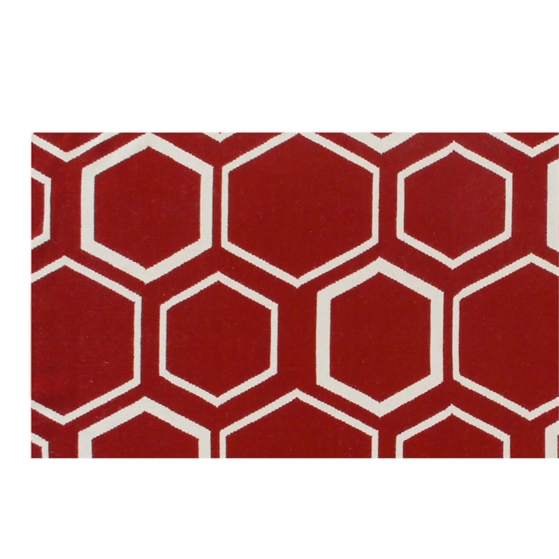 Flatweave Flatweave New Zealand Wool Red/White 5'x8' Area Rug